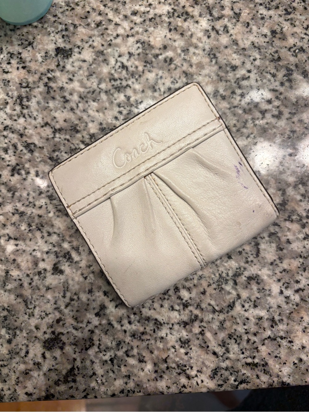 Coach Cream Leather Compact Pleated Wallet